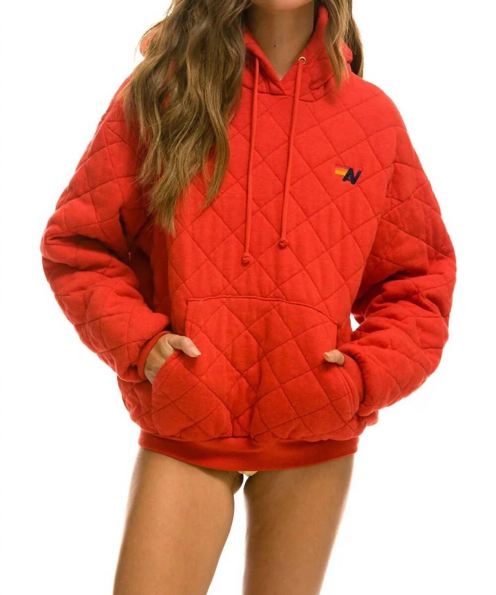 NEW AVIATOR NATION women's quilted pullover hoodie relaxed in red